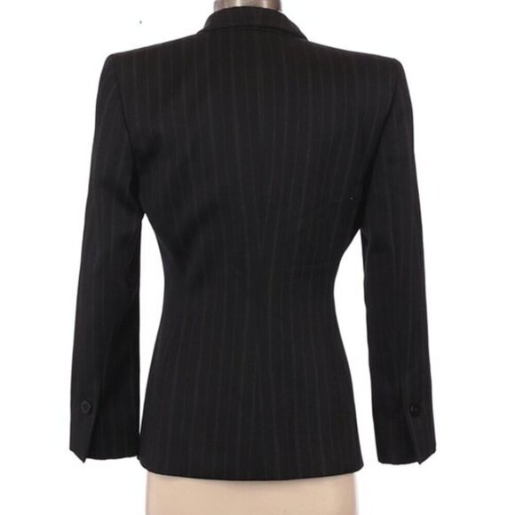 VINTAGE VTG ARMANI COLLEZIONI Black White Vertical Pinstripe WOOL Blazer Jacket - Picture 3 of 16